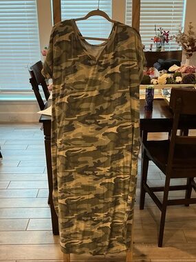Camouflage Print Short-Sleeve Dress - Green Camo